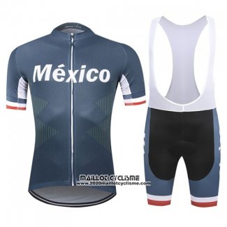 2019 Maillot Ciclismo Mexique Fonce Bleu Manches Courtes et Cuissard