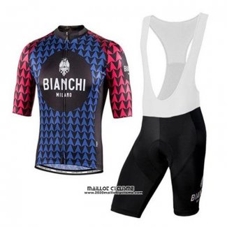 2020 Maillot Ciclismo Bianchi Noir Bleu Rouge Manches Courtes et Cuissard