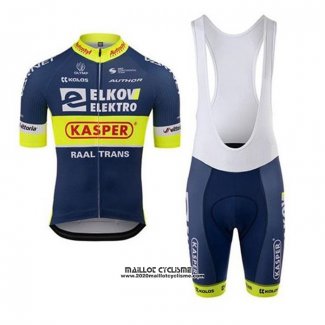 2020 Maillot Ciclismo Elkov-Kasper Bleu Jaune Manches Courtes et Cuissard