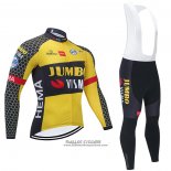 2021 Maillot Cyclisme Jumbo Visma Jaune Noir Manches Longues et Cuissard