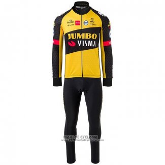 2021 Maillot Cyclisme Jumbo Visma Noir Jaune Manches Longues et Cuissard