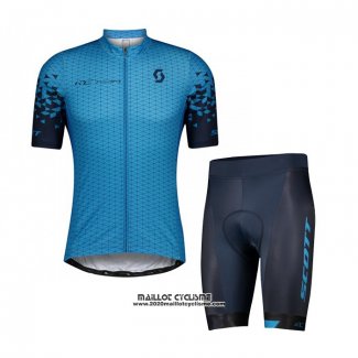 2021 Maillot Cyclisme Scott Bleu Manches Courtes et Cuissard