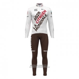 2022 Maillot Cyclisme Ag2r La Mondiale Blanc Manches Longues et Cuissard