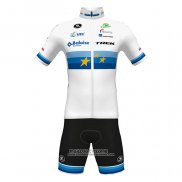 2022 Maillot Cyclisme European Champion Trek Blanc Rouge Manches Courtes et Cuissard