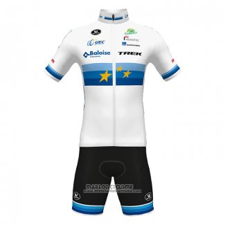 2022 Maillot Cyclisme European Champion Trek Blanc Rouge Manches Courtes et Cuissard