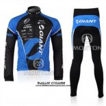 2010 Maillot Ciclismo Giant Noir et Bleu Manches Longues et Cuissard