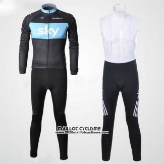 2011 Maillot Ciclismo Sky Noir et Azur Manches Longues et Cuissard