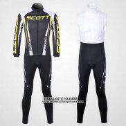 2012 Maillot Ciclismo Scott Gris et Jaune Manches Longues et Cuissard