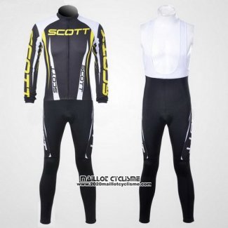 2012 Maillot Ciclismo Scott Gris et Jaune Manches Longues et Cuissard