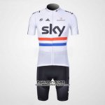 2012 Maillot Ciclismo Sky Champion Regno Unito Noir et Blanc Manches Courtes et Cuissard