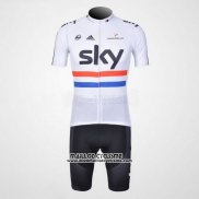 2012 Maillot Ciclismo Sky Champion Regno Unito Noir et Blanc Manches Courtes et Cuissard