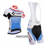 2014 Maillot Ciclismo Cube Bleu et Blanc Manches Courtes et Cuissard