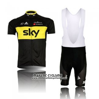 2014 Maillot Ciclismo Sky Noir et Jaune Manches Courtes et Cuissard