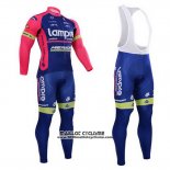 2015 Maillot Ciclismo Lampre Merida Rose et Bleu Manches Longues et Cuissard