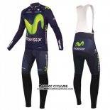 2016 Maillot Ciclismo Movistar Vert et Bleu Manches Longues et Cuissard