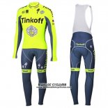 2016 Maillot Ciclismo Tinkoff Vert et Gris Manches Longues et Cuissard