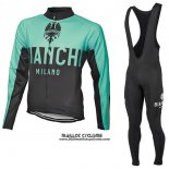 2017 Maillot Ciclismo Bianchi Milano Ml Vert et Noir Manches Longues et Cuissard