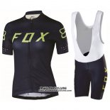 2017 Maillot Ciclismo Femme Fox Noir et Vert Manches Courtes et Cuissard