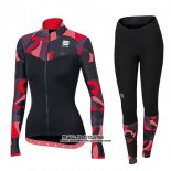 2017 Maillot Ciclismo Femme Sportful Primavera Noir et Rouge Manches Longues et Cuissard