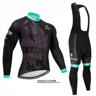 2018 Maillot Ciclismo Bianchi Noir et Bleu Manches Longues et Cuissard