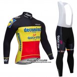 2019 Maillot Ciclismo Deceuninck Quick Step Noir Jaune Rouge Manches Longues et Cuissard