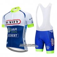 2019 Maillot Ciclismo Wanty Blanc Bleu Manches Courtes et Cuissard