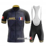 2020 Maillot Ciclismo Champion France Profond Bleu Jaune Manches Courtes et Cuissard