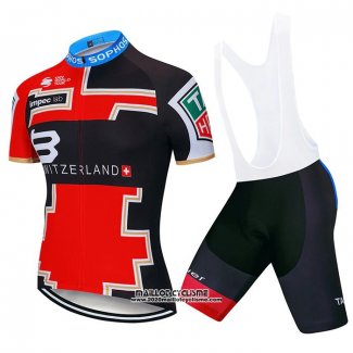 2020 Maillot Ciclismo Suisse Rouge Noir Bleu Manches Courtes et Cuissard