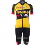 2021 Maillot Cyclisme Femme Jumbo Visma Noir Jaune Manches Courtes et Cuissard