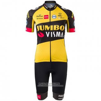 2021 Maillot Cyclisme Femme Jumbo Visma Noir Jaune Manches Courtes et Cuissard