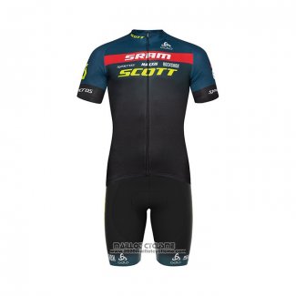 2022 Maillot Cyclisme Scott Sram Noir Bleu Manches Courtes et Cuissard