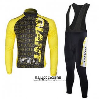 2010 Maillot Ciclismo Giant Noir et Jaune Manches Longues et Cuissard