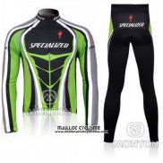 2010 Maillot Ciclismo Specialized Vert et Noir Manches Longues et Cuissard