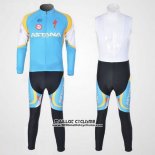 2012 Maillot Ciclismo Astana Bleu Clair et Noir Manches Longues et Cuissard