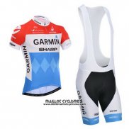 2014 Maillot Ciclismo Garmin Sharp Bleu Clair et Rouge Manches Courtes et Cuissard