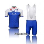 2014 Maillot Ciclismo Italie Blanc et Bleu Manches Courtes et Cuissard