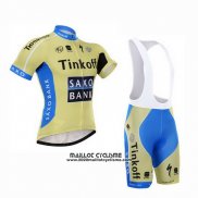 2015 Maillot Ciclismo Tinkoff Saxo Bank Azur et Jaune Manches Courtes et Cuissard