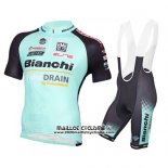2016 Maillot Ciclismo Bianchi MTB Noir et Bleu Clair Manches Courtes et Cuissard