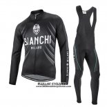 2016 Maillot Ciclismo Bianchi Noir et Blanc Manches Longues et Cuissard