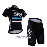 2016 Maillot Ciclismo Sky Blanc et Noir Manches Courtes et Cuissard