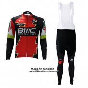 2017 Maillot Ciclismo BMC Rouge et Vert Manches Longues et Cuissard