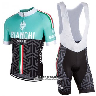 2017 Maillot Ciclismo Femme Bianchi Noir et Vert Manches Courtes et Cuissard