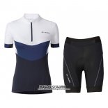 2017 Maillot Ciclismo Femme Vaude Blanc et Bleu Manches Courtes et Cuissard