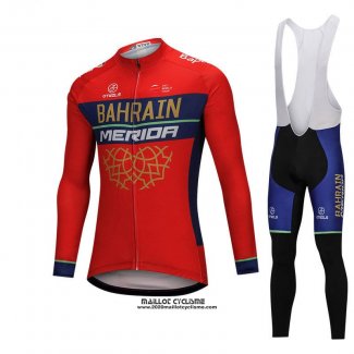 2018 Maillot Ciclismo Bahrain Merida Rouge Manches Longues et Cuissard