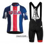 2018 Maillot Ciclismo USA Bleu Rouge Blanc Manches Courtes et Cuissard