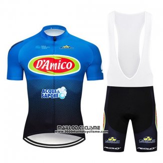 2019 Maillot Ciclismo D'Amico Bleu Blanc Manches Courtes et Cuissard