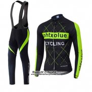 2019 Maillot Ciclismo Phtxolue Noir Vert Manches Longues et Cuissard