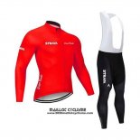 2020 Maillot Ciclismo STRAVA Rouge Manches Longues et Cuissard