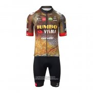 2022 Maillot Cyclisme Jumbo Visma Noir Orange Manches Courtes et Cuissard