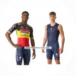 2024 Maillot Cyclisme Deceuninck Quick Step Noir Jaune Rouge Manches Courtes Et Cuissard